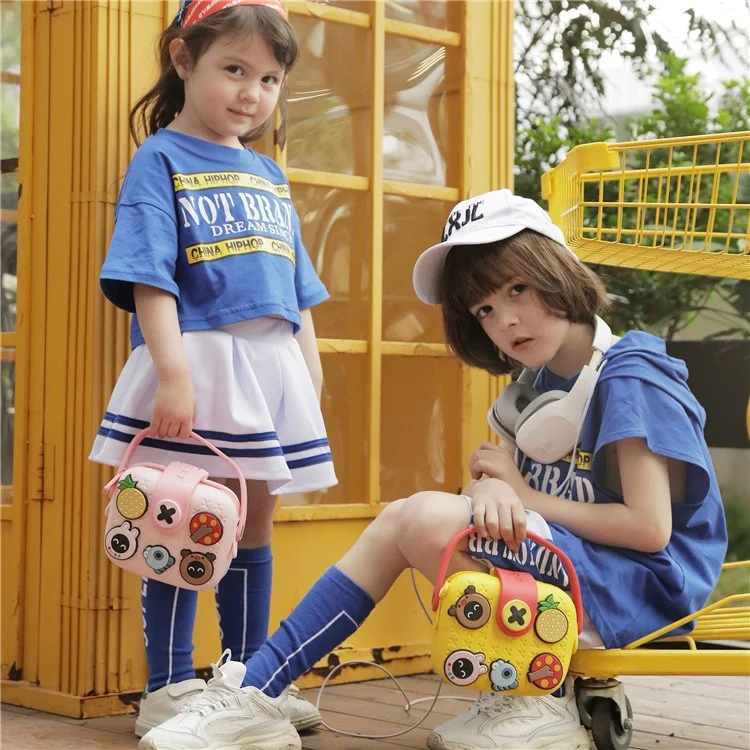 KOOOL K11 Bolso de mano infantil de dibujos animados EVA+PVC Bolso de hombro cruzado con parche de patrón DIY - Rosa 