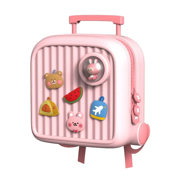 Trolley Case Style Kids Travel Backpack EVA+PVC Girls Boys Suitcase Bag with DIY Pattern Patch - Pink