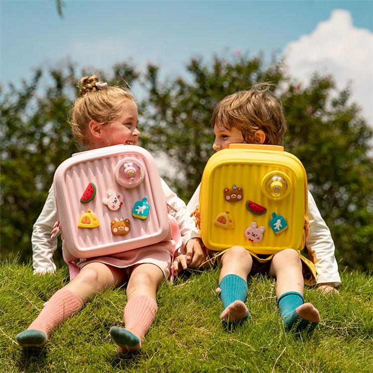 Trolley Case Style Kids Travel Backpack EVA+PVC Girls Boys Suitcase Bag with DIY Pattern Patch - Pink