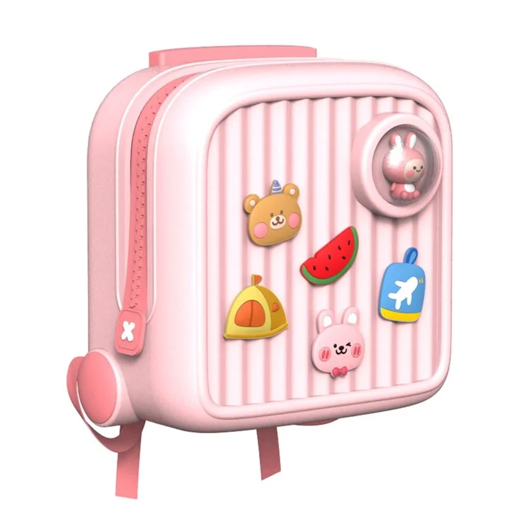 Trolley Case Style Kids Travel Backpack EVA+PVC Girls Boys Suitcase Bag with DIY Pattern Patch - Pink