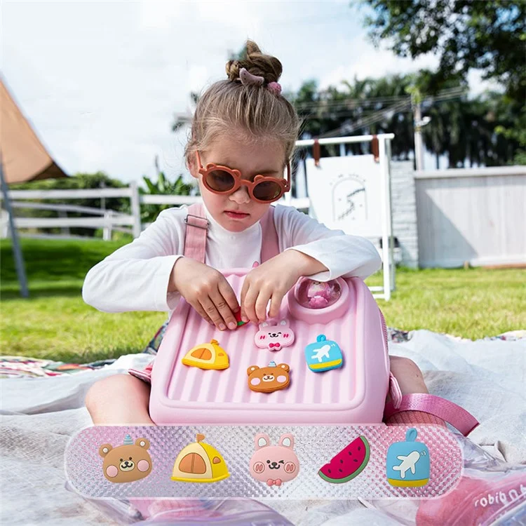 Trolley Case Style Kids Travel Backpack EVA+PVC Girls Boys Suitcase Bag with DIY Pattern Patch - Pink
