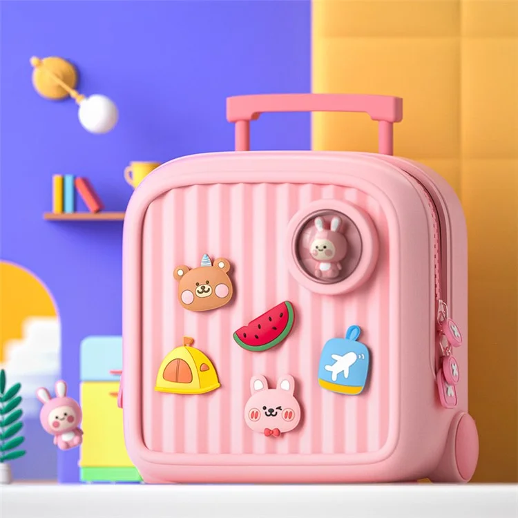 Trolley Case Style Kids Travel Backpack EVA+PVC Girls Boys Suitcase Bag with DIY Pattern Patch - Pink