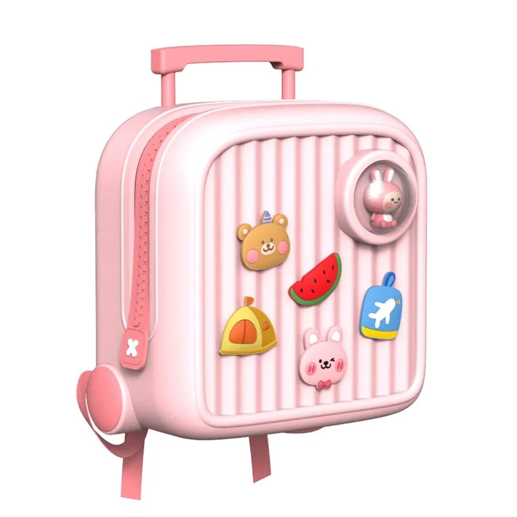 Trolley Case Style Kids Travel Backpack EVA+PVC Girls Boys Suitcase Bag with DIY Pattern Patch - Pink