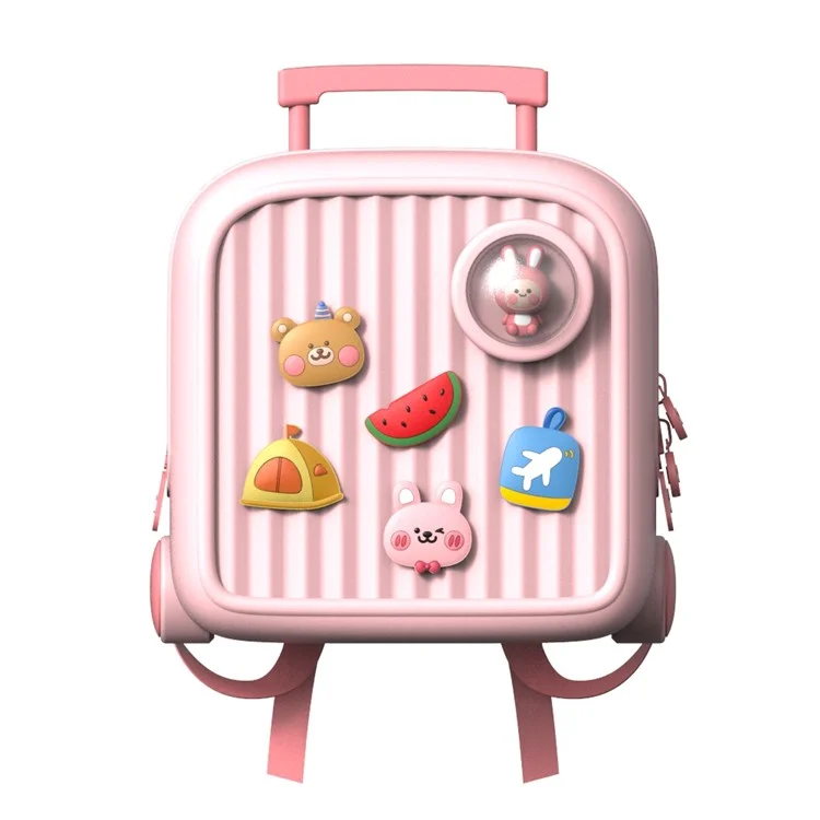 Trolley Case Style Kids Travel Backpack EVA+PVC Girls Boys Suitcase Bag with DIY Pattern Patch - Pink