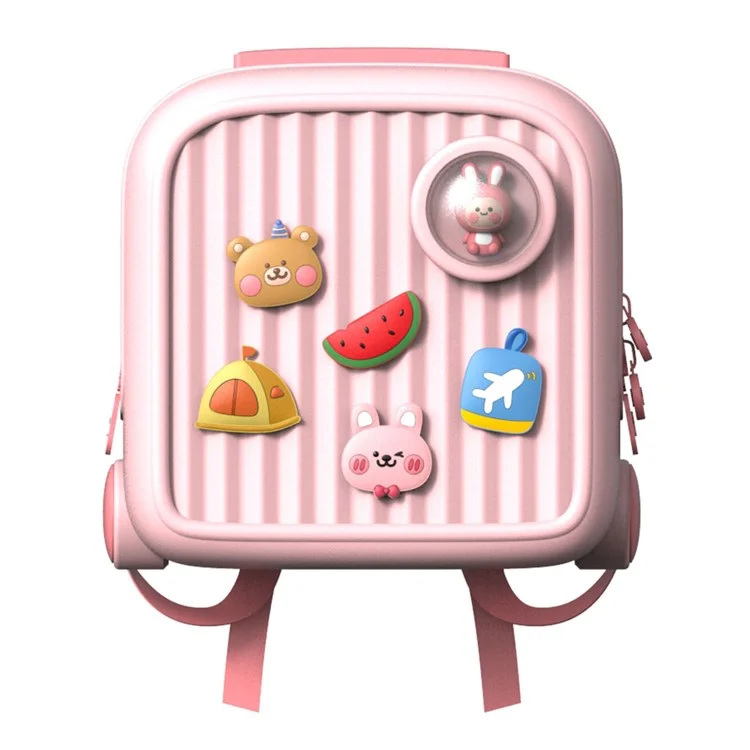 Trolley Case Style Kids Travel Backpack EVA+PVC Girls Boys Suitcase Bag with DIY Pattern Patch - Pink