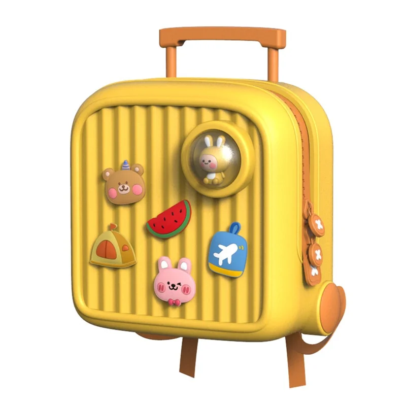 KOOOL K33 Trolley Case Style Kids Travel Backpack EVA+PVC Girls Boys Suitcase Bag with DIY Pattern Patch - Yellow