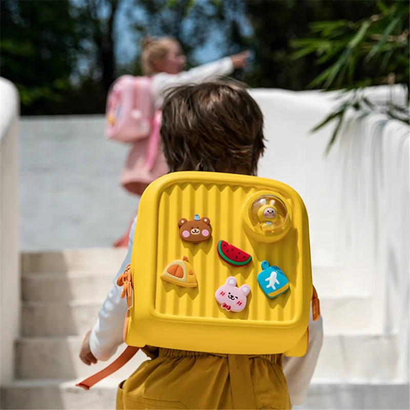 KOOOL K33 Trolley Case Style Kids Travel Backpack EVA+PVC Girls Boys Suitcase Bag with DIY Pattern Patch - Yellow