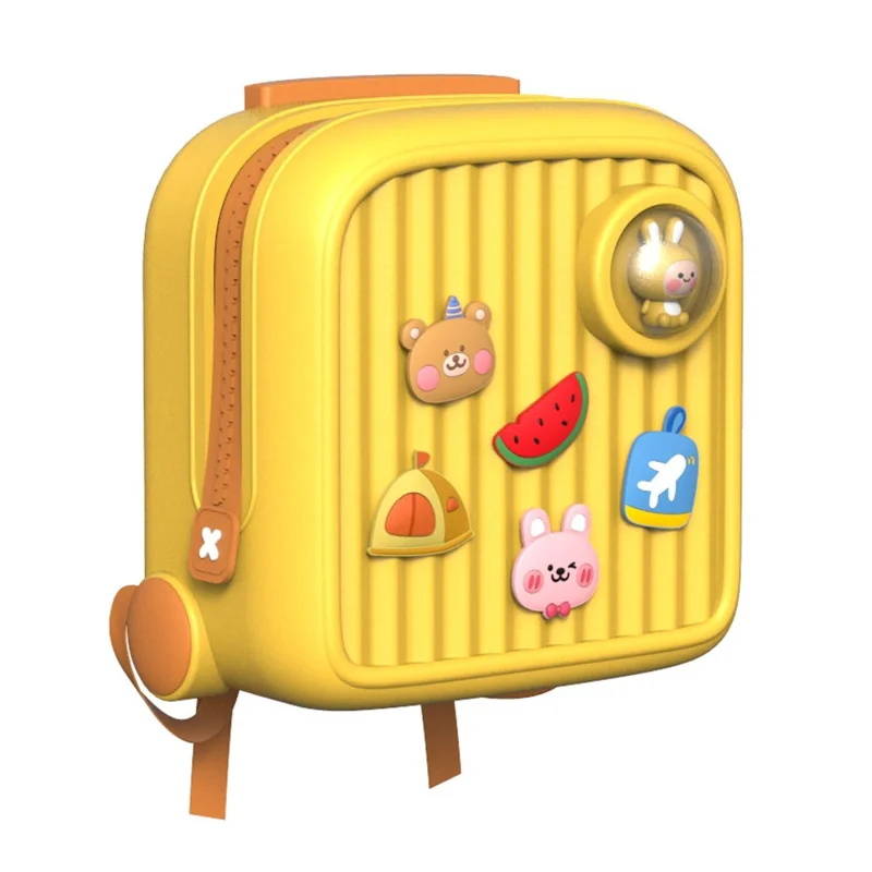 KOOOL K33 Trolley Case Style Kids Travel Backpack EVA+PVC Girls Boys Suitcase Bag with DIY Pattern Patch - Yellow