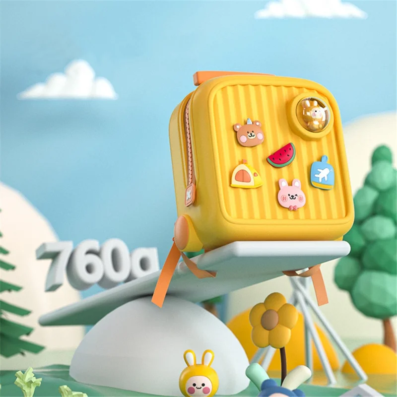 KOOOL K33 Trolley Case Style Kids Travel Backpack EVA+PVC Girls Boys Suitcase Bag with DIY Pattern Patch - Yellow