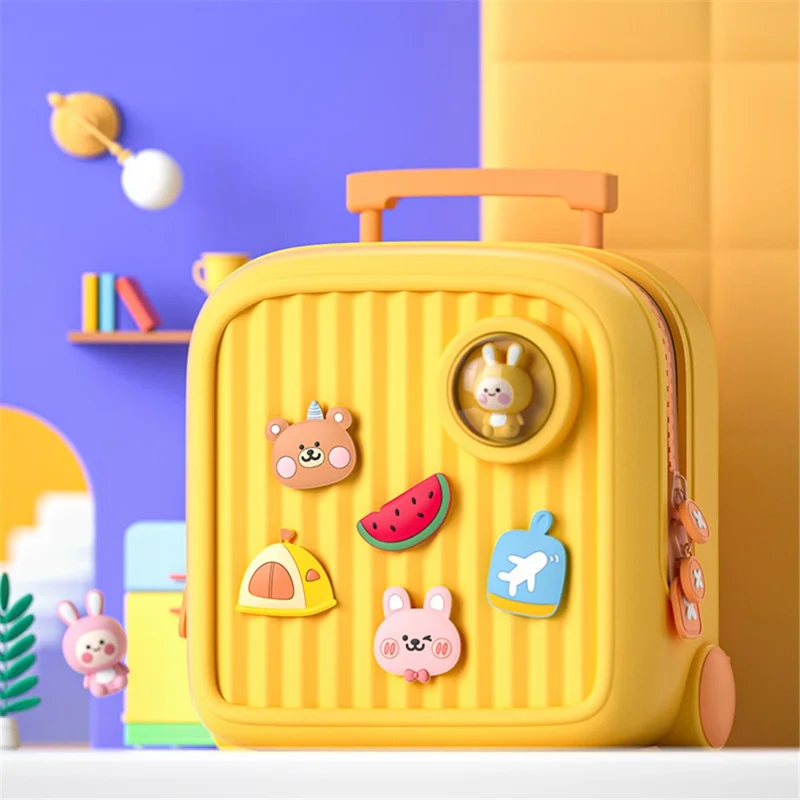 KOOOL K33 Trolley Case Style Kids Travel Backpack EVA+PVC Girls Boys Suitcase Bag with DIY Pattern Patch - Yellow