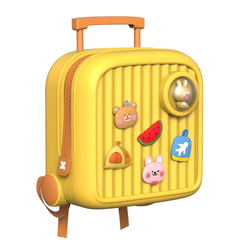 KOOOL K33 Trolley Case Style Kids Travel Backpack EVA+PVC Girls Boys Suitcase Bag with DIY Pattern Patch - Yellow