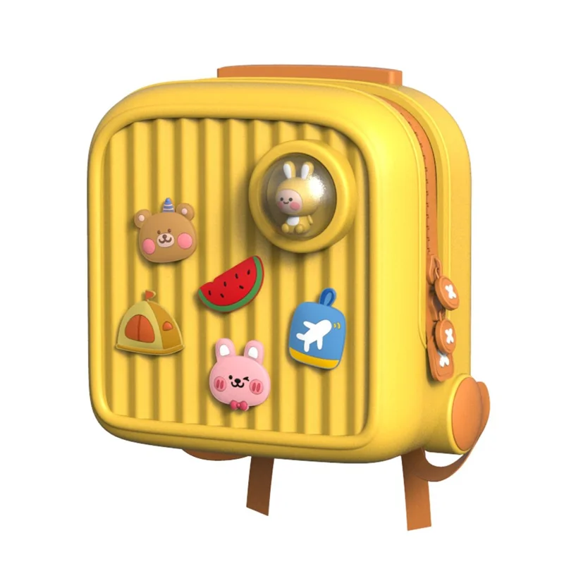 KOOOL K33 Trolley Case Style Kids Travel Backpack EVA+PVC Girls Boys Suitcase Bag with DIY Pattern Patch - Yellow