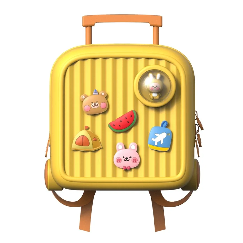 KOOOL K33 Trolley Case Style Kids Travel Backpack EVA+PVC Girls Boys Suitcase Bag with DIY Pattern Patch - Yellow