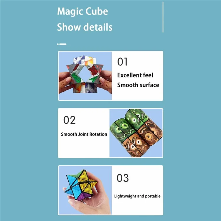 B2001 Cube magnétique 3D 6x6x6cm Puzzle Magique Changeable pour Enfants - Bleu Nébuleux