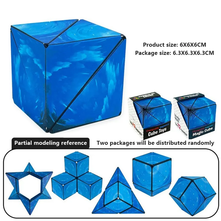 B2001 Cube magnétique 3D 6x6x6cm Puzzle Magique Changeable pour Enfants - Bleu Nébuleux