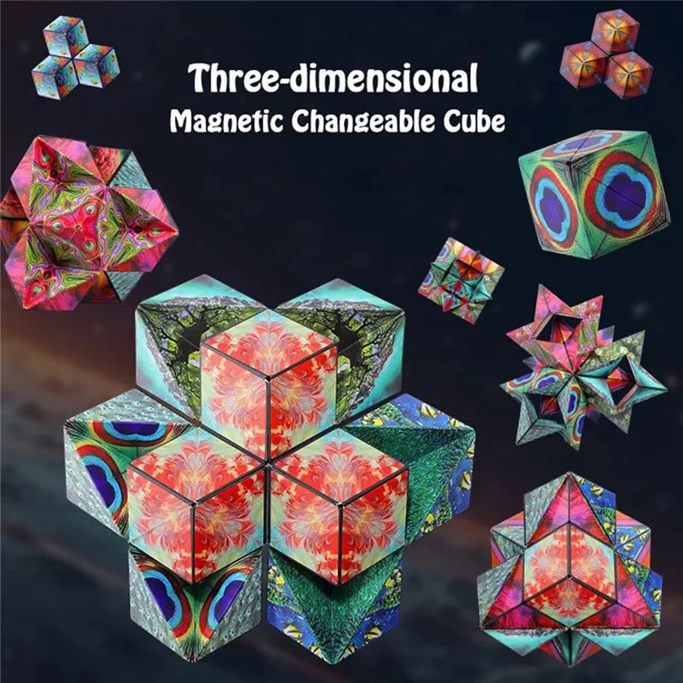B2001 Cube magnétique 3D 6x6x6cm Puzzle Magique Changeable pour Enfants - Bleu Nébuleux