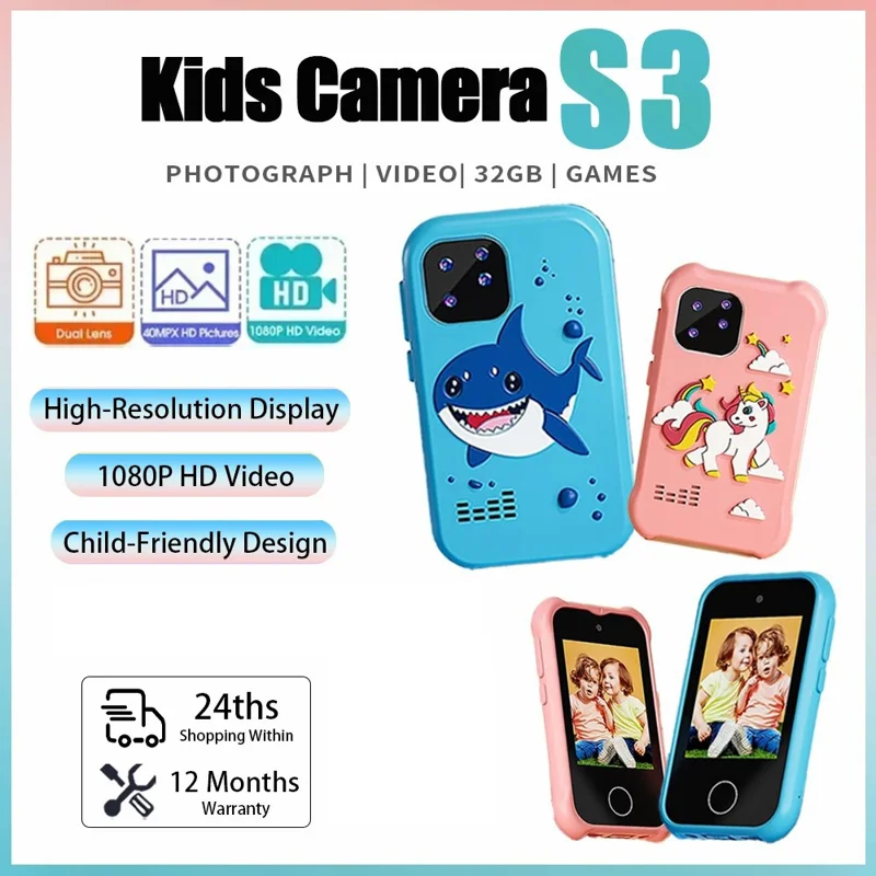 Caméra HD à Écran Tactile S3 de 3,0 Pouces Pour Enfants - Bleu