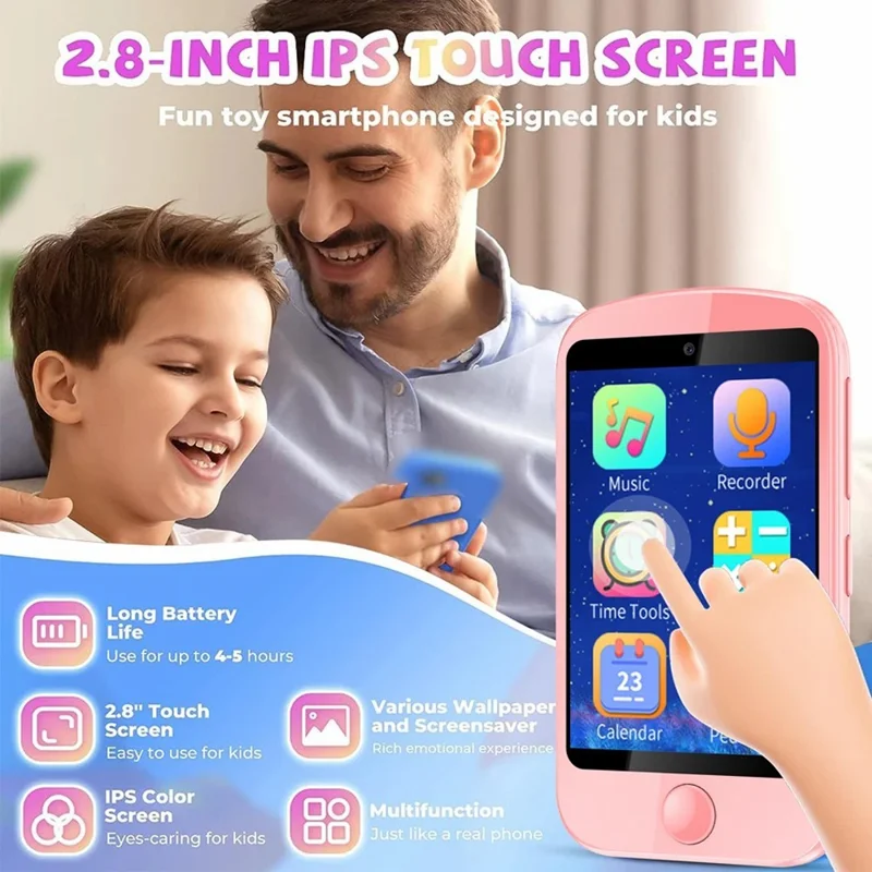Telefono cellulare per bambini con schermo da 2,8 pollici A16, con fotocamera intelligente per foto, musica e giochi integrati - Bianco