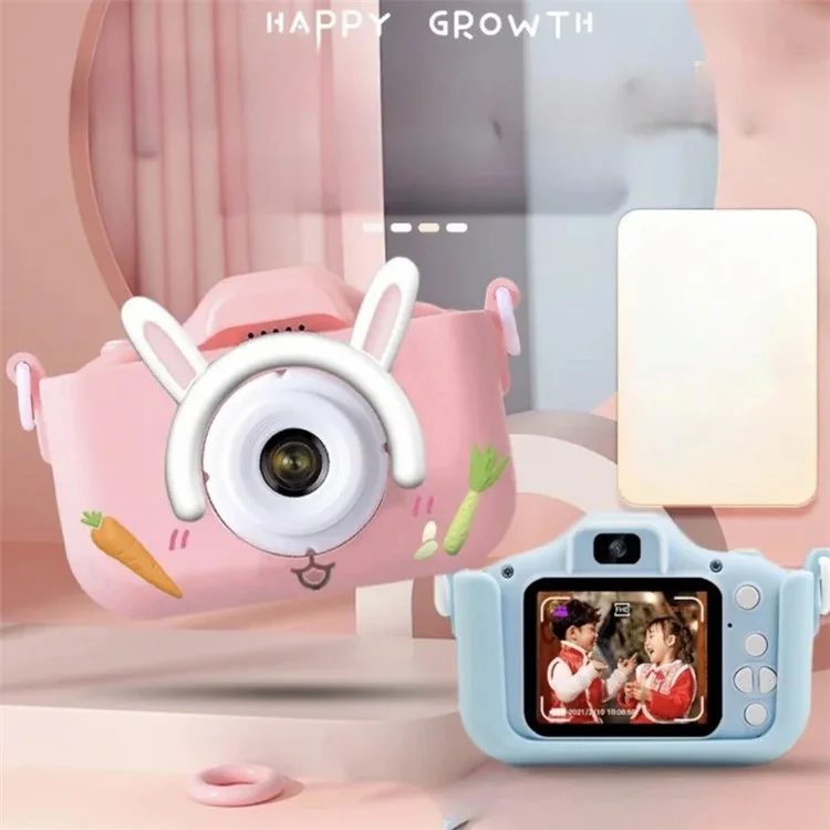 P8 Rabbit-Shaped 2.0-Inch Dual Lens Camera Video Recorder Toy for Kids - Pink