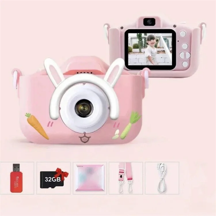 P8 P8 Rabbit en Forme de Lapin 2,0 Pouces Dual Lens Camera Video Recorder Toy For Kids - Rose