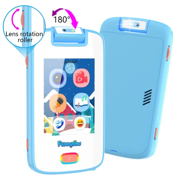 p13-A 2,8 pouces 180° Caméra rotative unique Jouet Éducatif Téléphone pour Enfants - Bleu