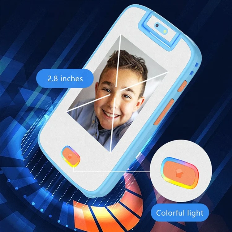 p13-A 2,8 pouces 180° Caméra rotative unique Jouet Éducatif Téléphone pour Enfants - Bleu