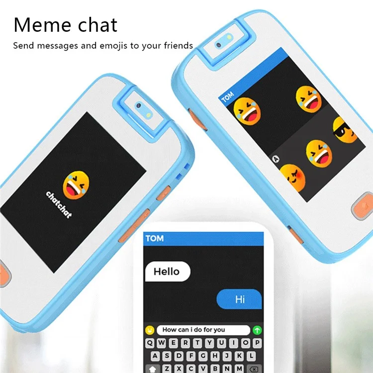 p13-A 2,8 pouces 180° Caméra rotative unique Jouet Éducatif Téléphone pour Enfants - Bleu
