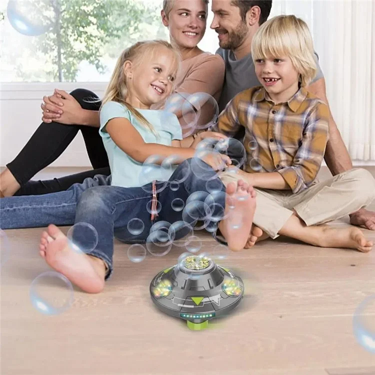 KB1301 18Pcs / Box UFO Shape Automatic Electric Bubble Generating Toy Rotating Bubble Machine with Sound and Light - Grey