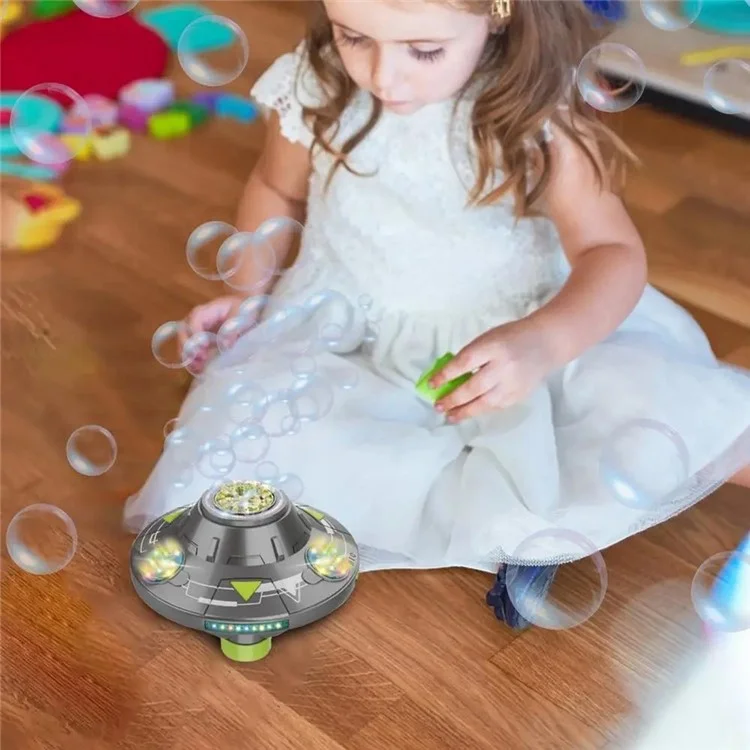 KB1301 18Pcs / Box UFO Shape Automatic Electric Bubble Generating Toy Rotating Bubble Machine with Sound and Light - Grey