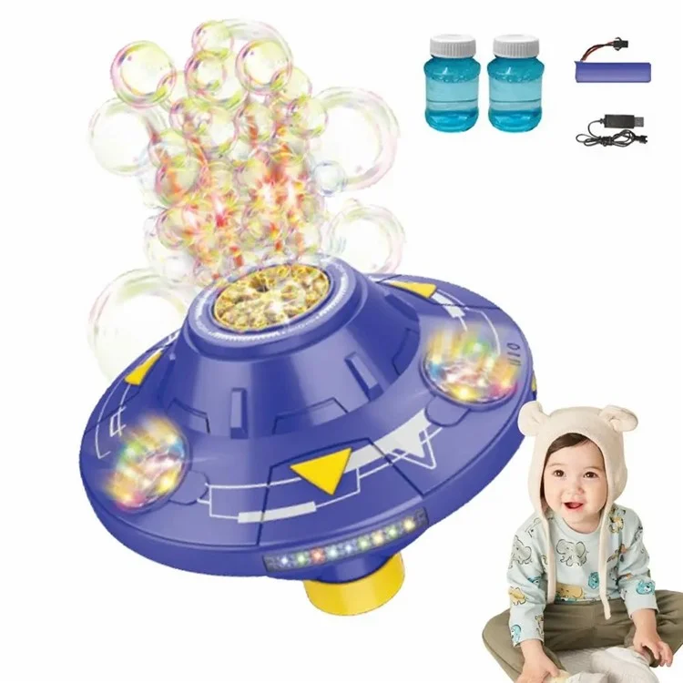 KB1301 18Pcs / Box UFO Shape Automatic Electric Bubble Generating Toy Rotating Bubble Machine with Sound and Light - Purple