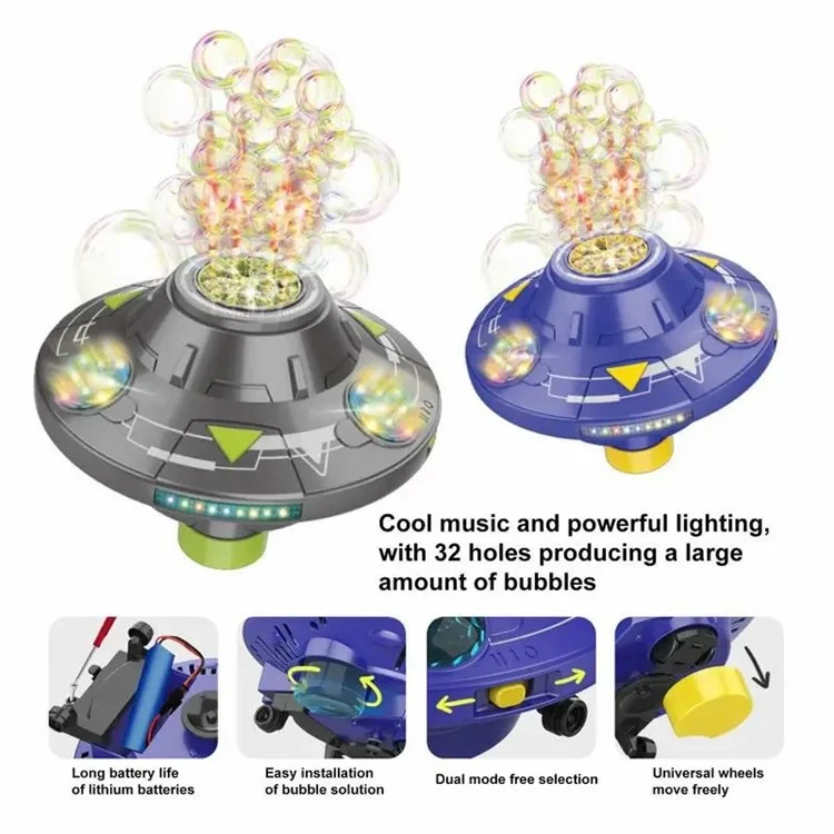 KB1301 18Pcs / Box UFO Shape Automatic Electric Bubble Generating Toy Rotating Bubble Machine with Sound and Light - Purple