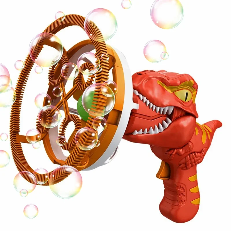 HO14 Dinosaur Fan Design Electric Bubble Gun Kids Hand-held Soap Bubbles Generator Toy - Red
