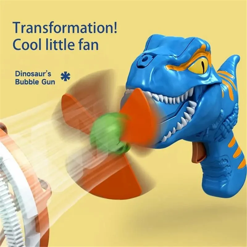 HO14 Dinosaur Fan Design Electric Bubble Gun Kids Hand-held Soap Bubbles Generator Toy - Blue