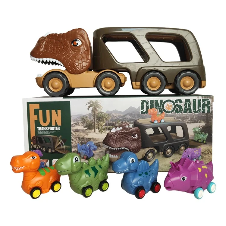 Voiture jouet en forme de dinosaure pour enfants Ensemble de véhicules Playset Pousser pour faire glisser Conception sonore et lumineuse