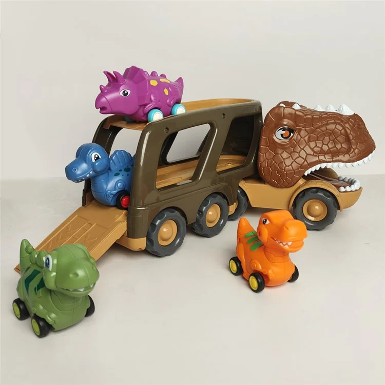 Voiture jouet en forme de dinosaure pour enfants Ensemble de véhicules Playset Pousser pour faire glisser Conception sonore et lumineuse