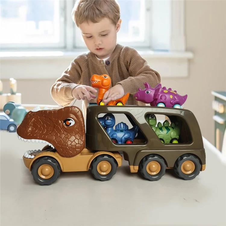Voiture jouet en forme de dinosaure pour enfants Ensemble de véhicules Playset Pousser pour faire glisser Conception sonore et lumineuse