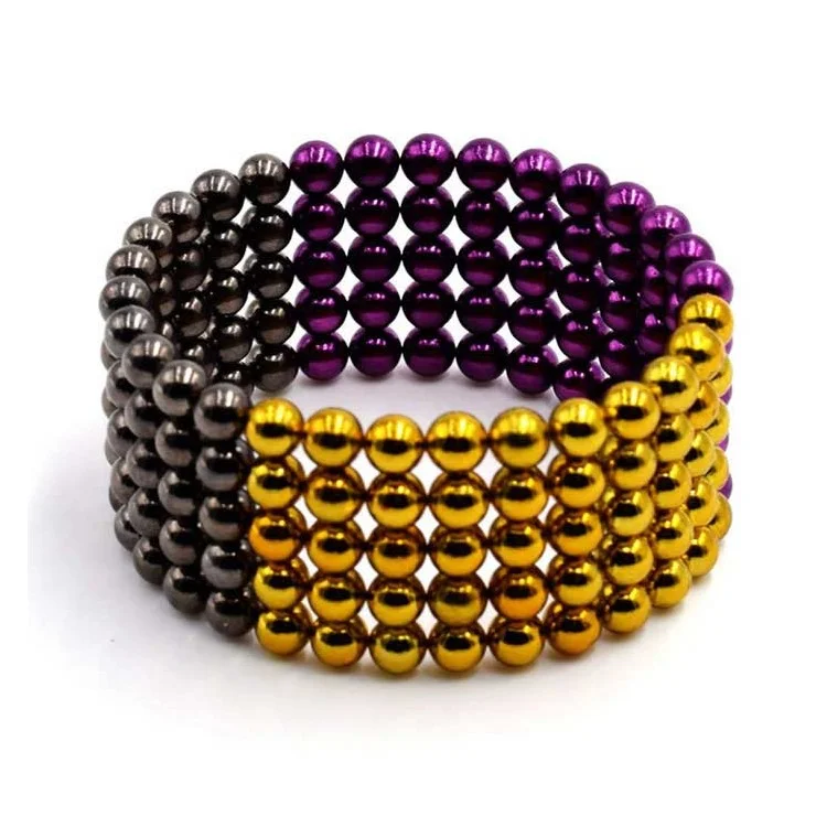 216Pcs Round 5mm Mini NdFeB DIY Puzzle Magnetic Balls Educational Toy - Gold Color / Black / Purple