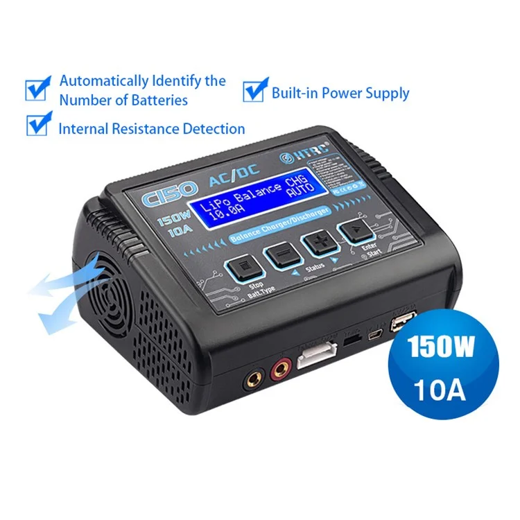 HTRC C150 150W 10A Smart Chargeur pour Jouets Électriques Chargeur d'équilibre pour Modèle d'avion Chargeur de Batterie Lithium - Prise US