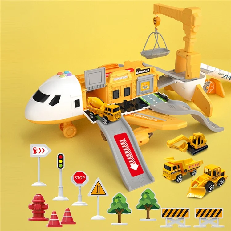 SJ670 Airplane Model Toy for Children Aircraft Toy Set with Alloy Car, Track, (Size: L) - Yellow