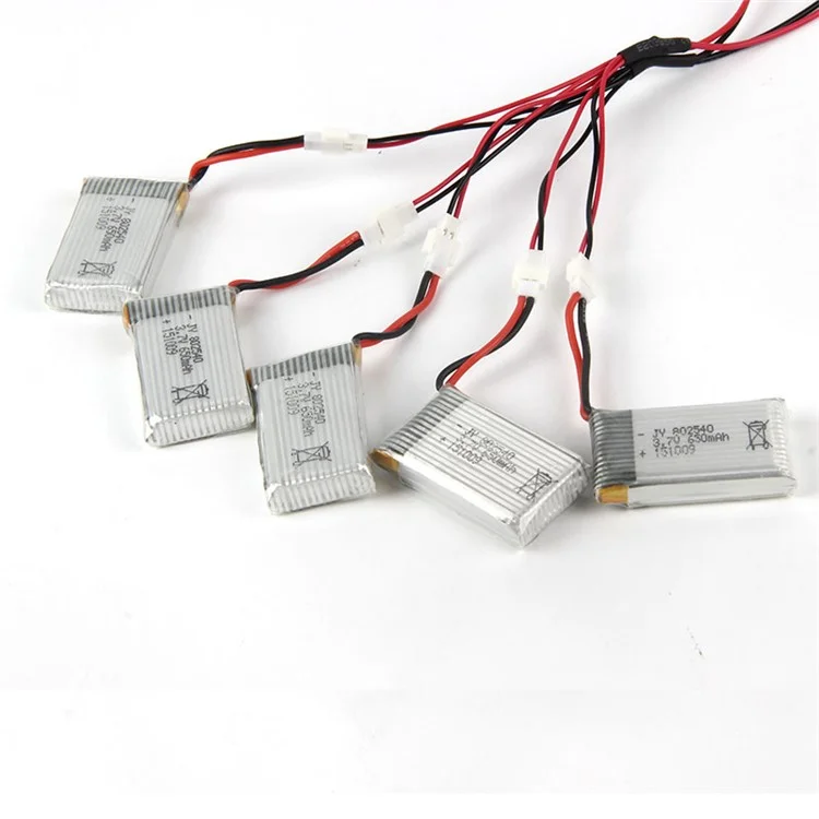 5PCS 3.7V 650mAh Li-Po Battery with 2-to-5 Connecting Cable and USB Cable for LIDIRC L15W/L15FW / SYMA X5C/X5SC/X5SW