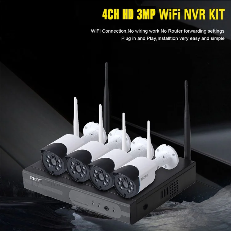ESCAM WNK404 4CH Wireless WiFi NVR Kit with 4PCS Outdoor IP Camera Support Night Vision - UK Plug
