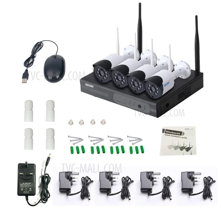 ESCAM WNK404 4CH Wireless WiFi NVR Kit with 4PCS Outdoor IP Camera Support Night Vision - UK Plug