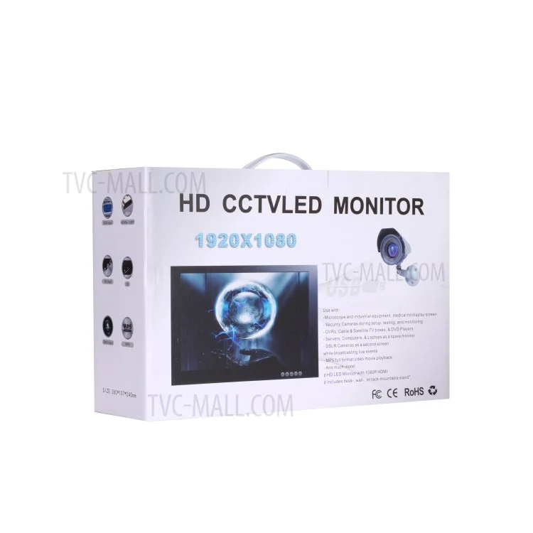 130MA 13-inch 1920x1080 CCTV TFT LCD Monitor with BNC/AV/VGA/HDMI/USB/SPEAKER Ports - EU Plug