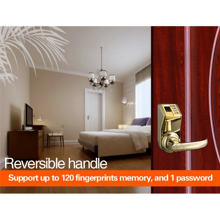 DIY-3398 DIY Reversible Fingerprint Door Handle Biometric Door Lock Reversible Handle - Gold Color