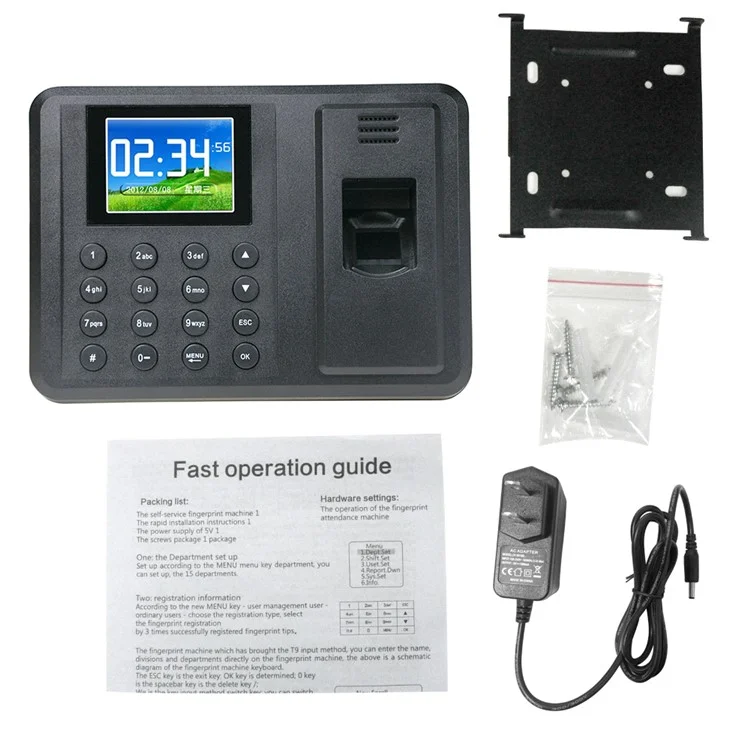 A8 2.8-inch TFT Display Screen Biometric Fingerprint Time Attendance Machine - EU Plug