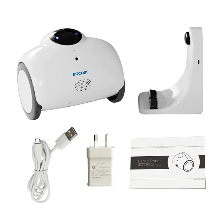 ESCAM Robot QN02 720P Robot Video Camera Kid Elder Companion Support 2-way Audio/P2P - White / EU Plug