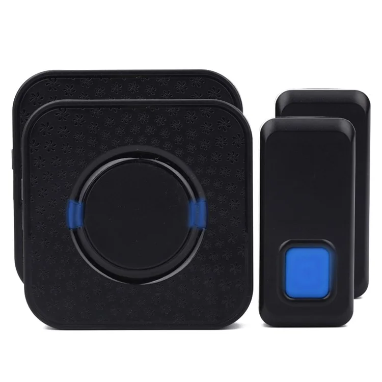 N6S 300m Wireless Doorbell Kit 2 Transmitters + 2 Plug-in AC Receivers 55 Chimes - Black / EU Plug