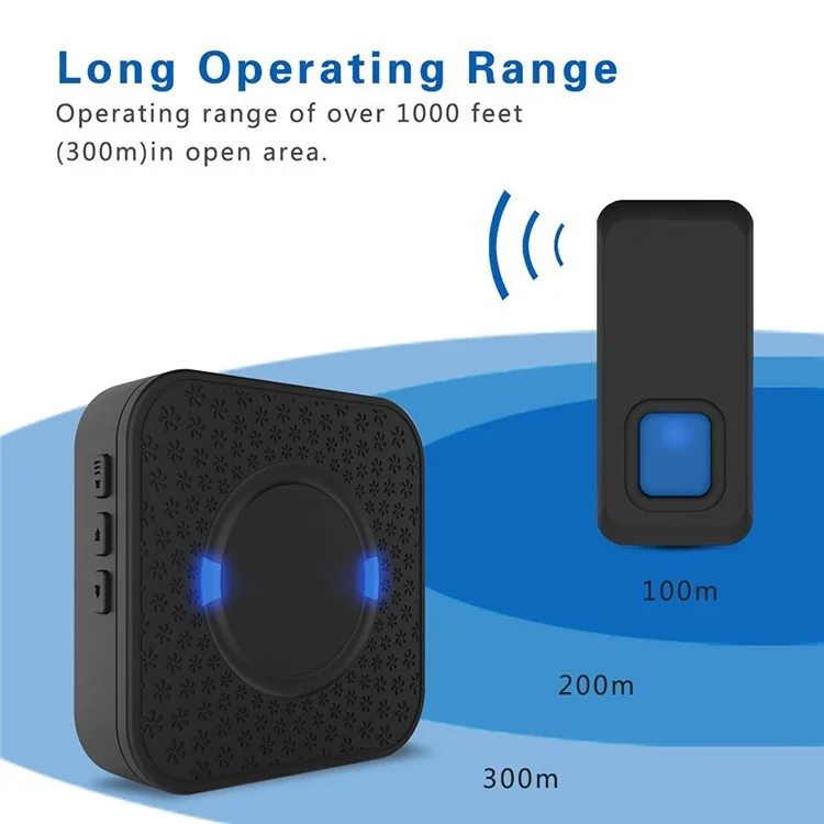 N6S 300m Wireless Doorbell Kit 2 Transmitters + 2 Plug-in AC Receivers 55 Chimes - Black / EU Plug