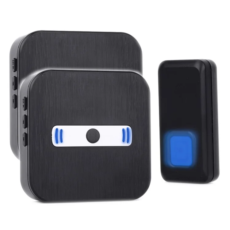 N8 Wireless Door Bell Kit 1 Push Button Transmitter + 2 Plug-in AC Receivers - Black / US Plug