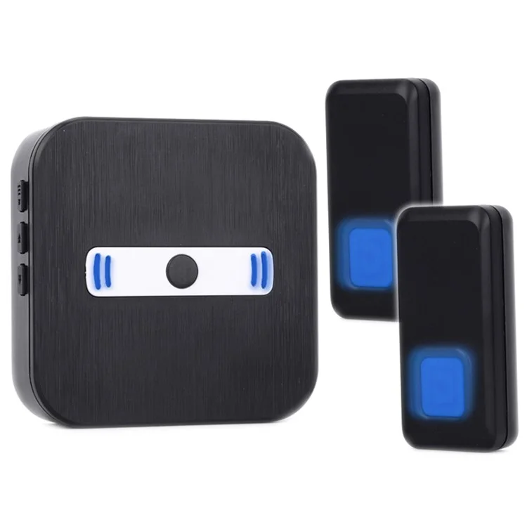 N8 Wireless Doorbell Kit 2 Transmitters + 1 Plug-in AC Receiver 55 Chimes - Black / EU Plug